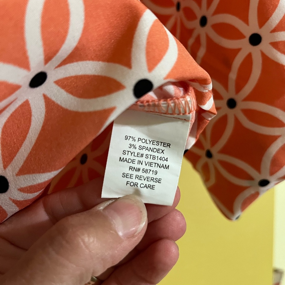 Geometric Print Roll-Tab Blouse - Orange - Picture 5 of 6